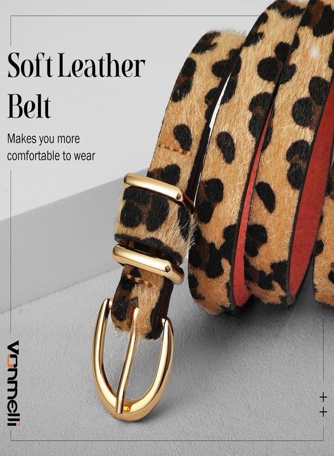 VONMELLI Womens Skinny Leather Belt Thin Waist Leopard Belts for Women Fashion Dress Jeans with Gold Buckle, M - Image 2